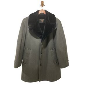 Causalcraft of New York‎ Men’s Wool Coat - Olive Green/Black Faux Fur Collar 40R